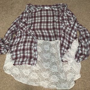 Maroon and white plaid shirt
